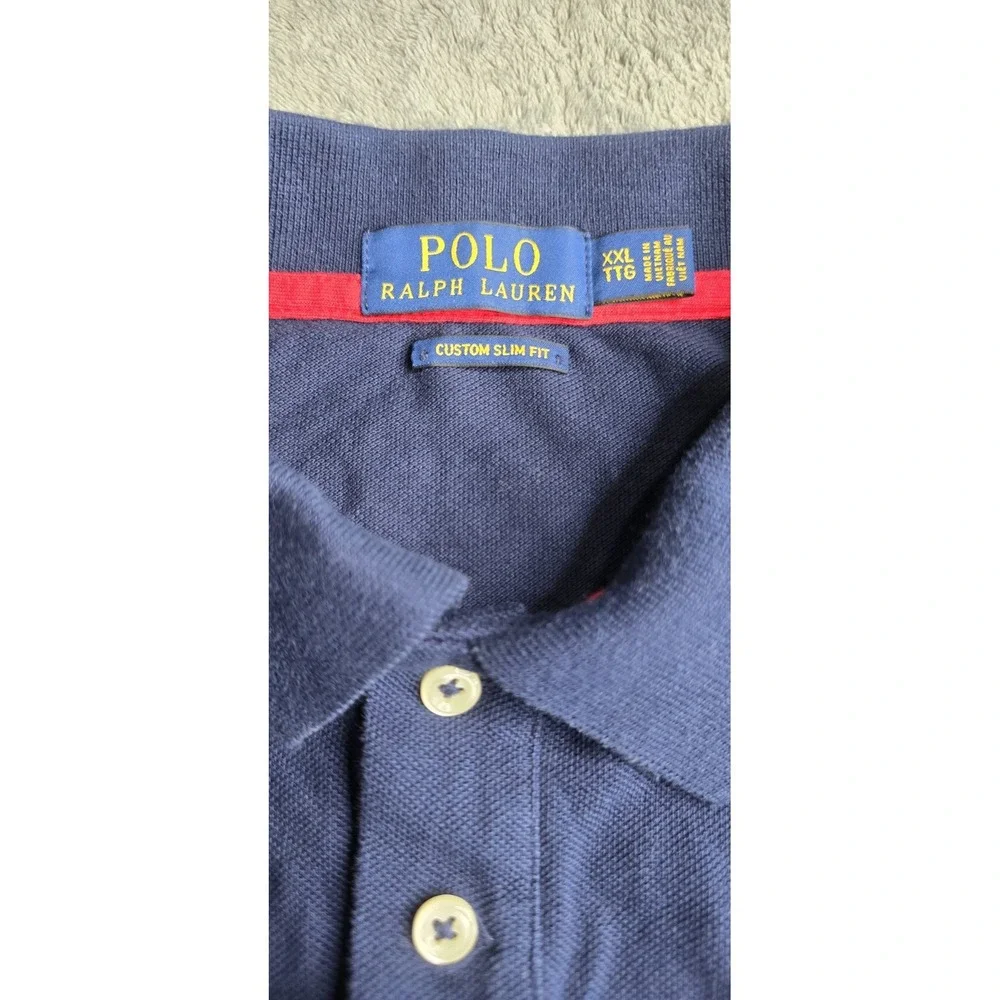 POLO RALPH LAUREN Men's XXL Gold Crest Big Pony Custom Slim Fit L/S Polo Navy